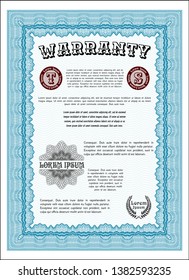 Light blue Formal Warranty Certificate template. Customizable, Easy to edit and change colors. With great quality guilloche pattern. Superior design. 