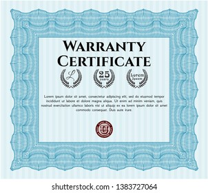 Light blue Formal Warranty Certificate template. Artistry design. Easy to print. Customizable, Easy to edit and change colors. 