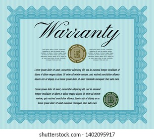 Light blue Formal Warranty Certificate template. With quality background. Detailed. Beauty design. 