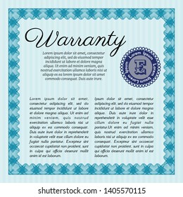Light blue Formal Warranty Certificate template. Money Pattern. Customizable, Easy to edit and change colors. With complex linear background. 