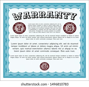 Light blue Formal Warranty Certificate template. Elegant design. With complex background. Vector illustration. 