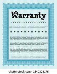 Light blue Formal Warranty Certificate template. Complex background. Money style design. Vector illustration. 