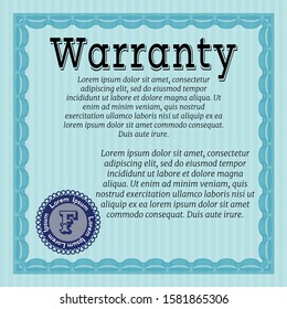 Light blue Formal Warranty Certificate template. Easy to print. Money Pattern design. Vector illustration. 