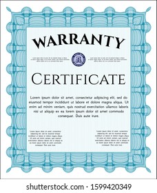 Light blue Formal Warranty Certificate template. With background. Customizable, Easy to edit and change colors. Elegant design. 