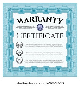 Light blue Formal Warranty Certificate template. Perfect design. Customizable, Easy to edit and change colors. With complex background. 