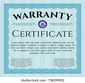 Light blue Formal Warranty Certificate template. Printer friendly. Modern design. Vector illustration. 