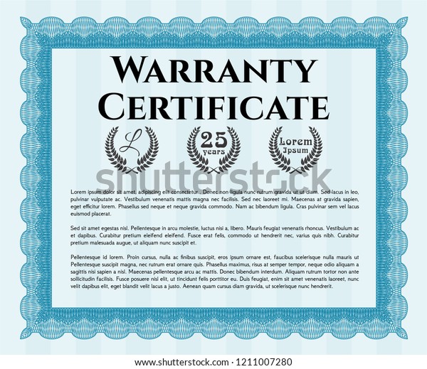 Light Blue Formal Warranty Certificate Template Stock Vector (royalty 