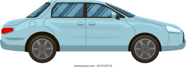 Light blue four door sedan parked on a white background, showcasing a sleek side view. Highlighting modern design elements, this vehicle represents contemporary urban transportation