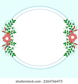 Light Blue Frame Decorated With Colorful Flowers And Foliage Arranged Harmoniously. Empty Poster Border Surrounded By Multicolored Bouquet Organized Pleasantly.