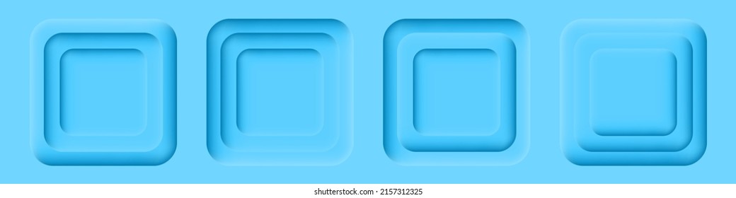 Light blue frame design set. Abstract geometric square 3d shapes with rounded corners. Three-dimensional vector illustration.