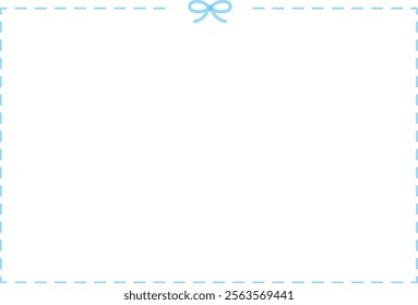 Light blue frame with ribbon. Cute, simple, dotted line. Vector illustration