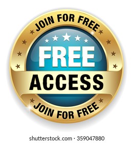 Light blue free access badge with gold border
