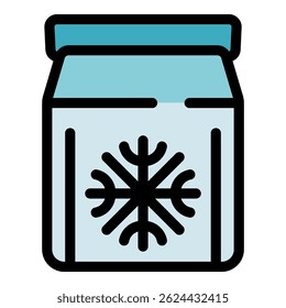 Light blue frozen food cardboard box with snowflake symbol for cold storage keeping food fresh