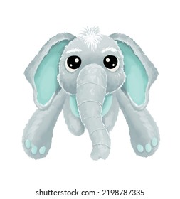 light blue furry elephant doll character design, suitable for design elements, children's story books,