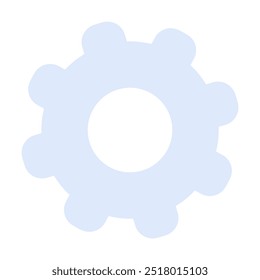 Light blue gear shape with rounded edges on a white background. Ideal for mechanics, engineering, automation, technology, and machinery. Simple flat style.