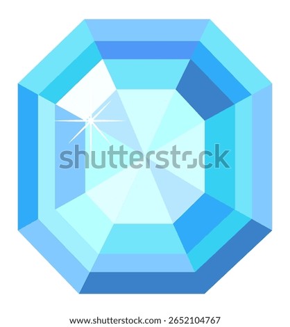 Light blue gemstone with flat stylized facets reflecting light, creating a sparkling effect, ideal for luxury, jewelry, and elegance related designs