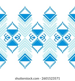 Light blue geometric graphic design on white background. Tribal abstract pattern with cross and floral details. Seamless vector christmas ornaments. Native American tribal fabric. Card, scrapbook.