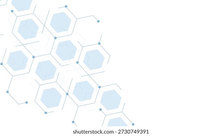 Una red geométrica azul claro de hexágonos y líneas de conexión con puntos sobre un fondo blanco. Formato de Vector escalable apto para medios impresos y digitales.