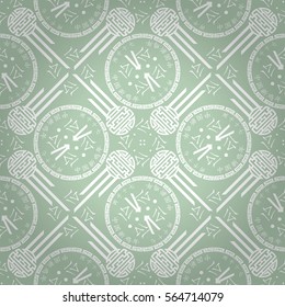 Light blue geometrical seamless pattern in traditional chinese style. Contemporary design. Vector background. Hieroglyph translation: Chinese New Year of the Rooster 2017