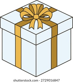 Caja de regalo azul claro con cinta de oro y arco