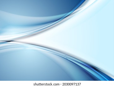 Light blue glossy smooth waves abstract blurred background. Vector design