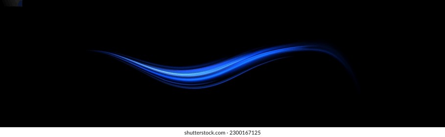Efecto brillante azul claro. Líneas de velocidad blancas brillantes. Resumen de las líneas de tráfico en la carretera. Ola ligera de senderos, línea de trazos de trazos de incendios, faros de coches, fibra óptica y giratorio de curva de filamento.