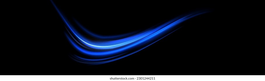 Light blue glowing effect. Glowing white speed lines. Abstract traffic lines on the road. Light trail wave, fire path trace line, car headlights, optical fiber and filament curve swirl png.