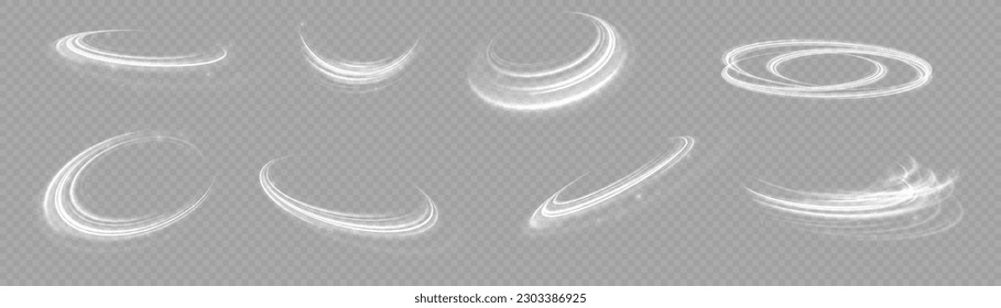 Light blue glowing effect. Glowing white speed lines. Abstract traffic lines on the road. Light dust trail wave, fire path trace line, car headlights, optical fiber and filament curve swirl png.