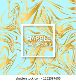 Light blue and gold marble texture background. Liquid effect backdrop. Imitations of hand drawn acrylic painting. Marbling surface vector illustration. Easy to edit template for your design projects.