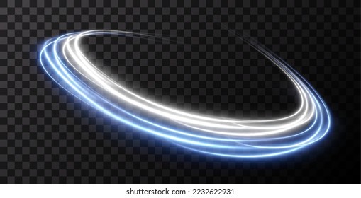 Light blue and gold Twirl. Curve light effect of blue, gold line. Luminous blue circle. Light blue pedistal, podium, platform, table. Vector PNG. Vector illustration