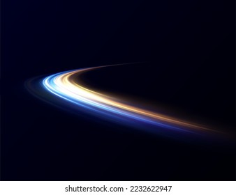 Light blue and gold Twirl. Curve light effect of blue, gold line. Luminous blue circle. Light blue pedistal, podium, platform, table. Vector PNG. Vector illustration