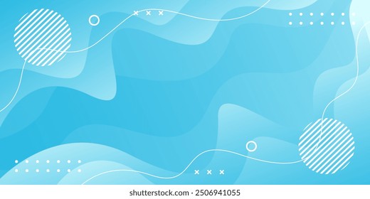 Light blue gradient abstract liquid wavy background with geometric shapes. Modern dynamic wallpaper. Suitable for templates, posters, sale banners, events, ads, web, and pages