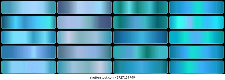 Conjunto de Gradientes azul claro. Colección de rectángulos azules. paleta de metal azul claro..