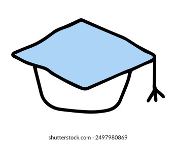 Light blue graduation cap icon isolated on white background. Concept of academic achievement, education milestone, student success, commencement. Print, icon, design element. Back to School.