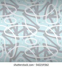Light blue gray fancy seamless pattern in neon style. Complicated puzzle repeatable backdrop.