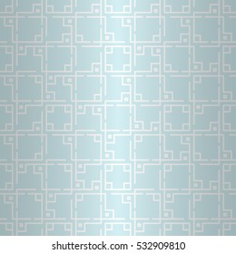 Light blue gray geometric seamless pattern background in tribal style. Bright, graphical design for curtain, fabric, wallpaper or other purpose. Contemporary tracery. Flat puzzle repeatable backdrop.