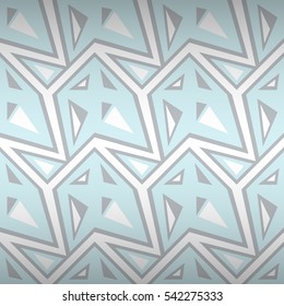 Light blue gray geometrical seamless pattern in kaleidoscopic style. Vector background. Colored, graphic design for surface, curtain, textile or other purpose. Retro tracery.
