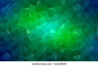 Light blue, green blurry triangle pattern. Shining illustration, which consist of triangles. Triangular pattern for your business design.