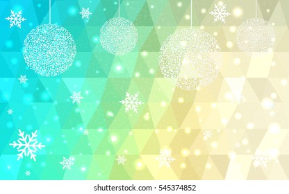 Light Blue Green christmas postcard low polygon background. Vector illustration consisting of triangles. Abstract triangular polygonal origami or crystal design of New Year celebration.
