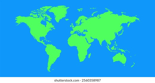 Light blue and green detailed world map with vibrant colors, labeled continents, countries, and oceans. Perfect for education, travel, or business use in presentations, posters, and digital projects.