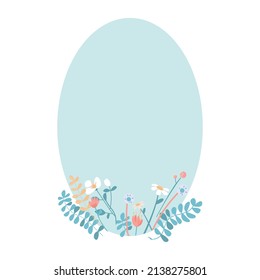 Light blue green egg shaped frame with flowers semi flat color vector object. Full sized item on white. Pastel oblong shape simple cartoon style illustration for web graphic design and animation