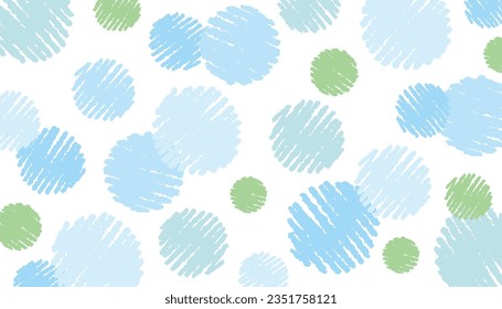 Light blue and green hand-drawn crayon touch graffiti circle polka dot background