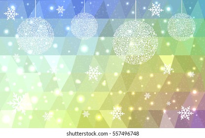 Light Blue, green, Pink vector christmas postcard low polygon background. Illustration consisting of triangles. Abstract triangular polygonal origami or crystal design of New Year celebration.