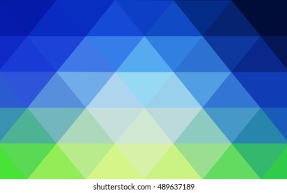 Light blue, green triangle mosaic template. Brand-new colored illustration in blurry style with gradient. The template can be used as a background for cell phones.