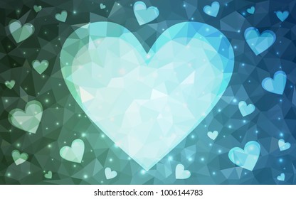 Light Blue, Green vector abstract glitter heart shape on white background in love concept for valentine's day with sweet and romantic moment. Polygonal design for your business.