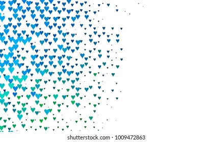 Light Blue, Green vector abstract lovely pattern with Hearts on white background. Happy Valentine's Day Greeting Card with small hearts. Stock template for your romantic ad, leaflet, banner.