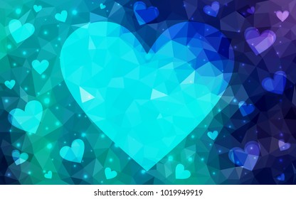 Light Blue, Green vector abstract glitter heart shape on white background in love concept for valentine's day with sweet and romantic moment. Polygonal design for your business.