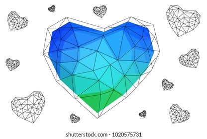 Light Blue, Green vector abstract glitter heart shape on white background in love concept for valentine's day with sweet and romantic moment. Polygonal design for your business.