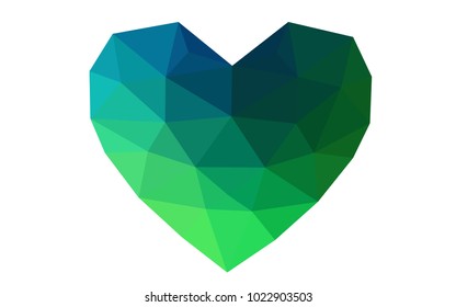 Light Blue, Green vector abstract Triangle Geometrical Heart on white polygonal background. Happy Valentine's Day Greeting Card. Stock template for your design.