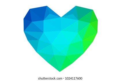 Light Blue, Green vector abstract glitter heart shape on white background in love concept for valentine's day with sweet and romantic moment. Polygonal design for your business.
